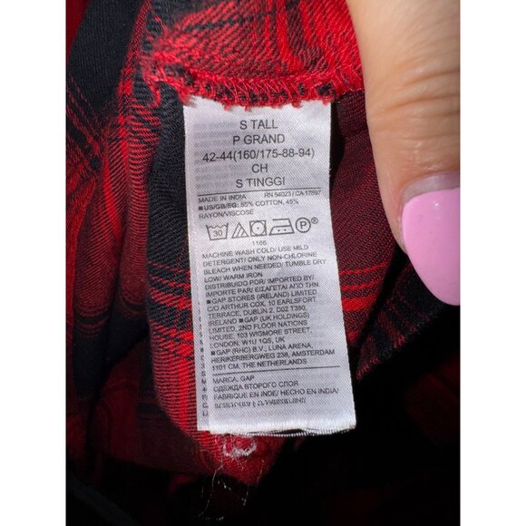 Gap Red Black‎ Buffalo Plaid Shirt Dress Small Tall Lumberjack Preppy Punk Y2K - Picture 8 of 9